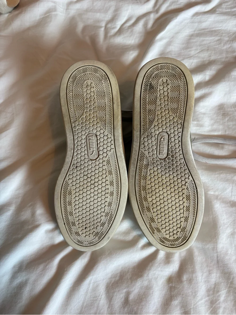 Puma White Leather Sneakers with Olive Stripe